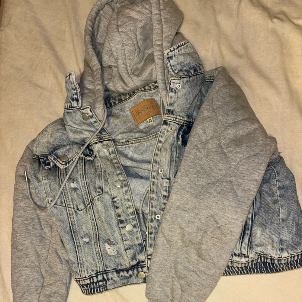 Blank NYC Blue Jean Jacket with removable Gray Hoodie